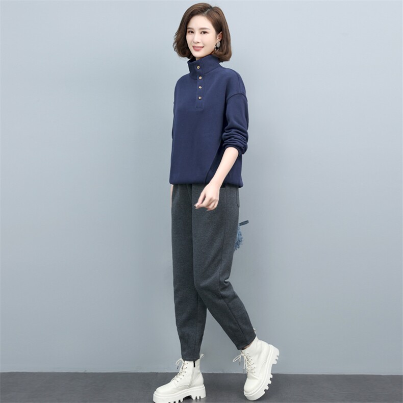 套装加绒运动套装女休闲时尚春秋卫衣洋气品牌减龄两件,女装套装/套裙,涵誉