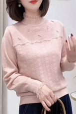 2025年春季新款蝴蝶刺绣拼接针织打底衫洋气女装时尚，女装针织衫/毛衣，萱芳婷羊绒
