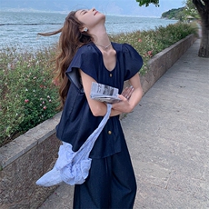 时尚高级感短袖轻薄套装女2025夏季新款气质休闲简约阔腿裤两件套，女装套装/套裙，幸运星