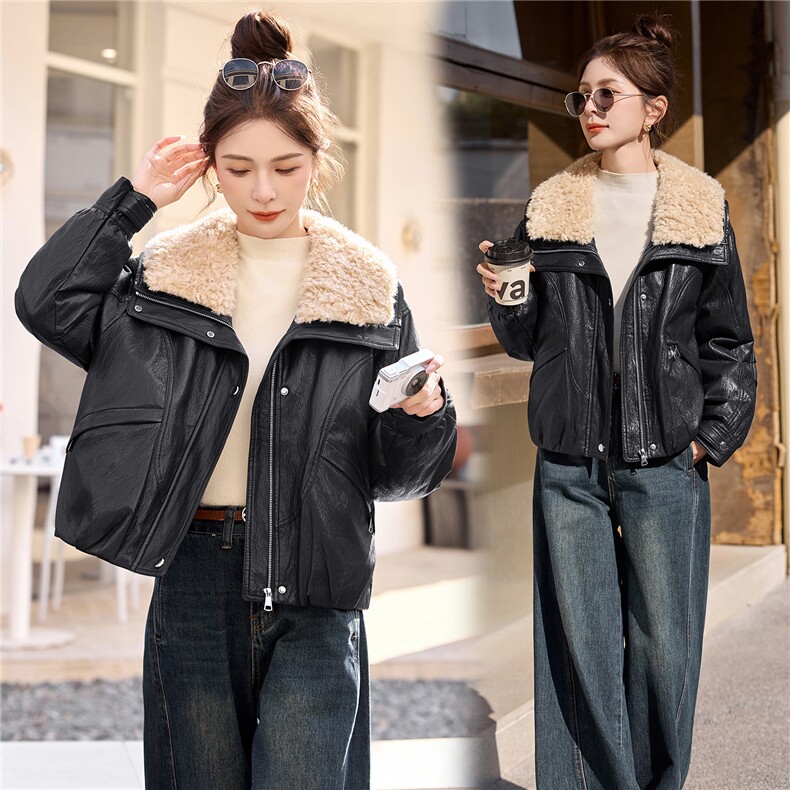 短款温暖毛领时尚翻领羽绒服皮衣,女装羽绒服,英标秀（1C119）