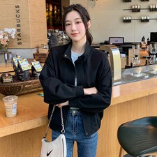 小个子纯色立领夹克拉链上衣女2022秋新款时尚百搭休闲通勤短外套图片