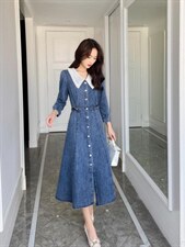 2022春装新款法式复古牛仔连衣裙，女装连衣裙，西子阁