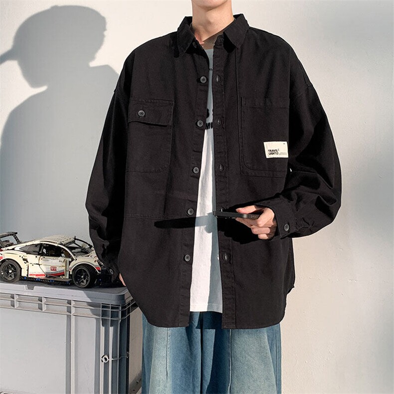 衬衫男2025春季新款港风宽松大码纯棉工装长袖衬衣CS800-P45图片