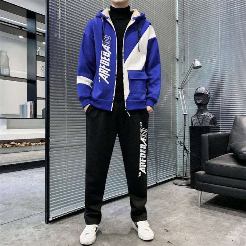 卫衣男运动套装秋冬2022宽松开衫连帽休闲加绒加厚TZ832-P95,男装休闲套装,星座210-3