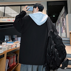 秋季新款宽松夹克外套连帽假两件撞色学生长袖港风上衣，男装夹克，星座410-7