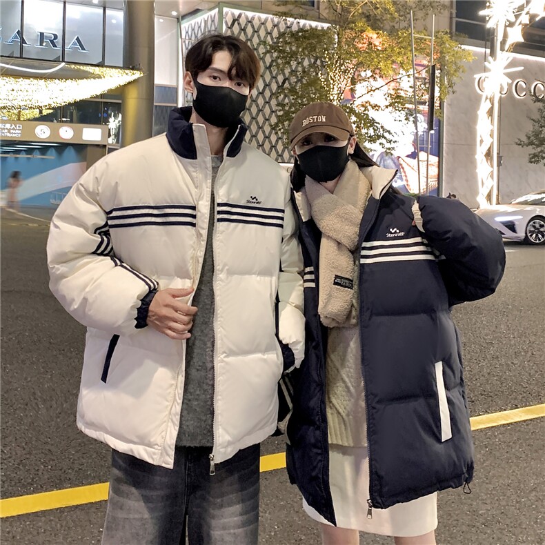 情侣装冬装美式条纹织带棉服刺绣logo棉衣休闲外套男G1100P118,男装棉衣,电商A339