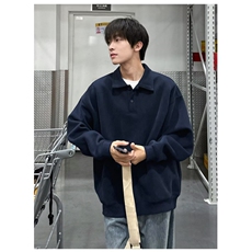 【004】秋季日系简约POLO衫卫衣宽松翻领长袖上衣A079-WY57-P35，男装Polo衫，电商A079