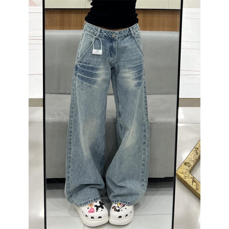 【有货】K7053CC-特P48浅蓝色闪电纹牛仔裤男女设计感直筒裤子,男装牛仔裤,星座1007（原301D）