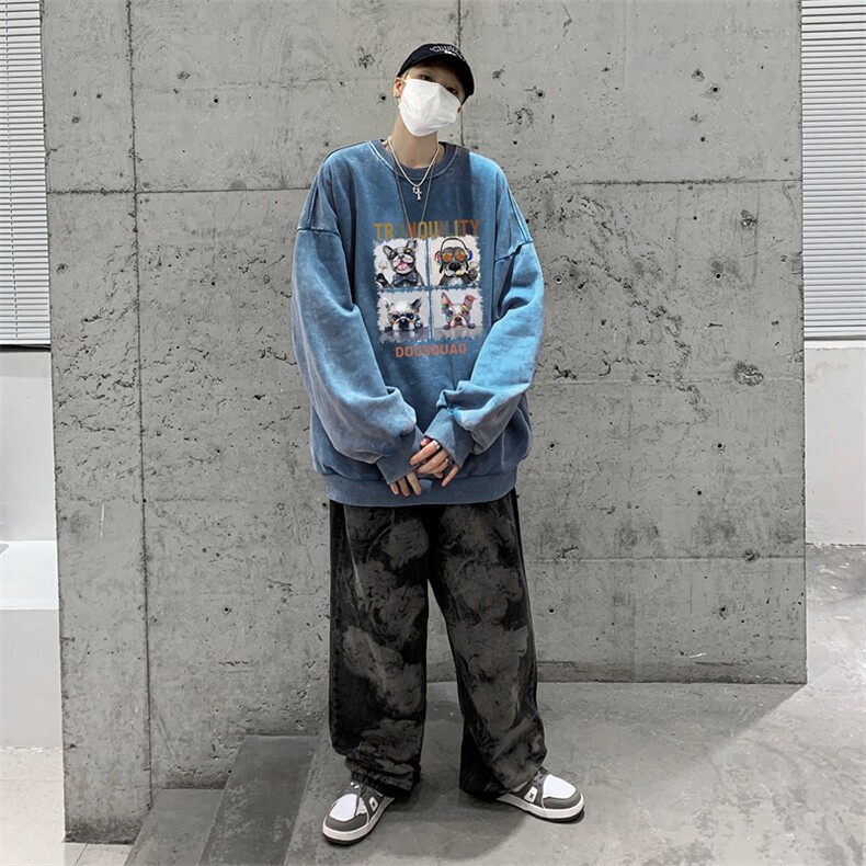 美式潮牌重磅水洗做旧连帽卫衣力推大码男XZ517A-2-Y7755-P58,男装卫衣,星座517A-2