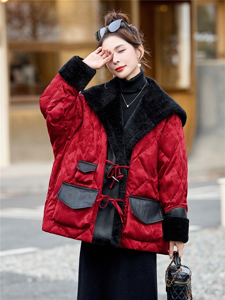 现货，现货，2025冬装新款皮毛一体拼接时尚潮流保暖羽绒服,女装羽绒服,伊仟回
