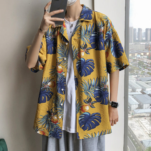 21年夏新款花衬衫宽松落肩港风西装领衬衫男DS-A160-1-CS303-P35,男装衬衫,电商C323-1