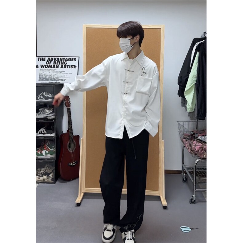 男新中式立体口袋衬衫外套男翠竹刺绣金属扣衬衣C694-P55,男装衬衫,星座1007（原301D）