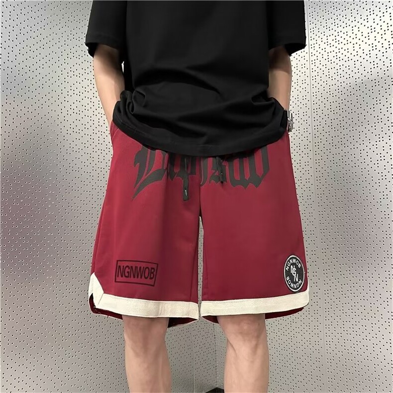 美式街头风短裤男夏季潮牌运动中裤百搭痞帅宽松休闲直筒五分裤子,男装休闲裤,四季星座218-1