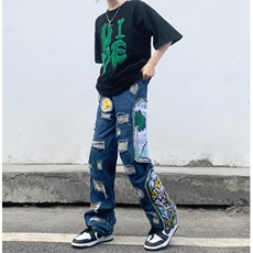 美式高街牛仔裤男韩版潮流刺绣个性2023秋冬新款ins长裤RK981-P81，男装牛仔裤，星座412-3