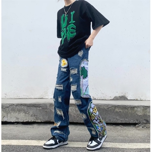 美式高街牛仔裤男韩版潮流刺绣个性2023秋冬新款ins长裤RK981-P81图片