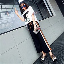 【捡漏特惠】琛系列秋女松紧腰条杠侧边开叉运动裤~品牌566，女装套装/套裙，天丝秀