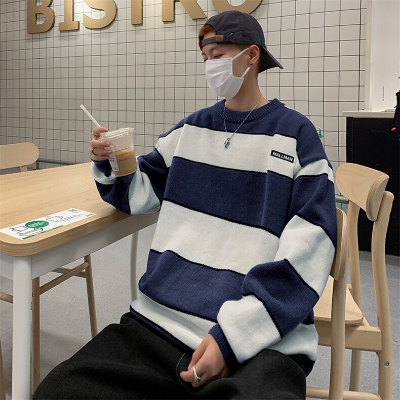 条纹撞色毛衣男秋冬季新款日系复古宽松休闲针织衫线衣M509/P48,男装针织衫/毛衣,星座506