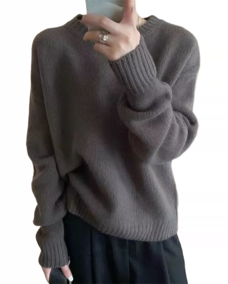 圆领羊毛衫女秋冬新款纯色针织长袖宽松打底羊毛衫,女装羊毛衫,思途羊绒