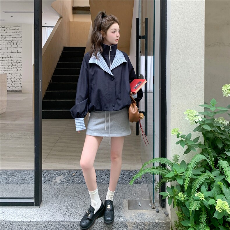 现货！撞色格子假两件夹克外套B208-9071-P155K218,女装短外套,浙宝208
