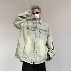 春款男牛仔夹克工装侧边开叉拉链渐变色休闲外套JK8887P65，男装夹克，星座1013-1