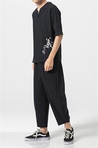 2021夏季日系棉麻短袖九分裤套装男中式两件套QT6005-TZ05-P90图片