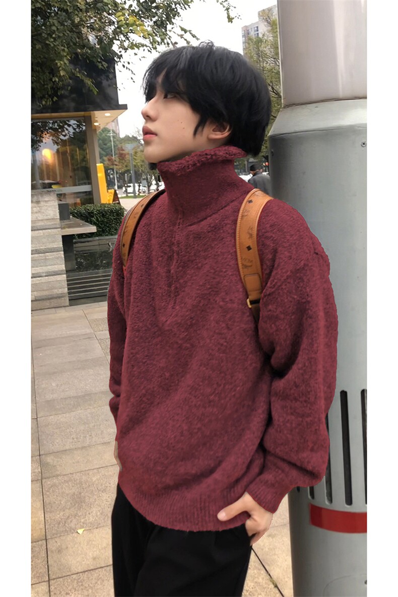 加绒加厚韩系简约时髦上衣半高拉链款秋冬舒适感毛衣HY896P68,男装针织衫/毛衣,电商A102B