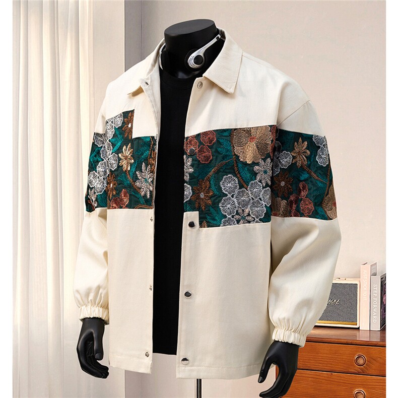 1港风模特刺绣大码M-5XL外套潮拼接翻领工装夹克男7568P85控118，男装夹克，星座226-2