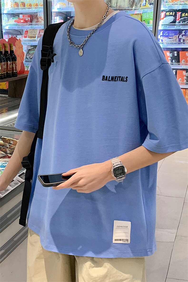 夏款青少年印花半袖港风绣标圆领纯色短袖T恤男女1566-P38控价58,男装T恤,电商A441-1