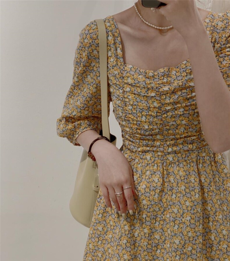 韩系小花连衣裙，女装连衣裙，驿谷