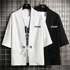 HF59051-P40风汉服男开衫外套七分袖道袍网格挂拍，男装民族服装，电商A040A