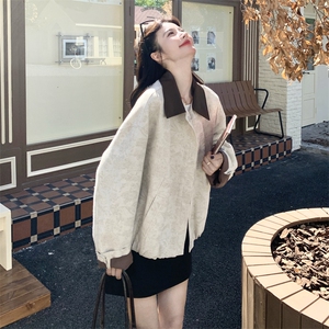 爆款pu皮拼接提花工装外套女春秋2025新款巨好看独特别致流行上衣图片