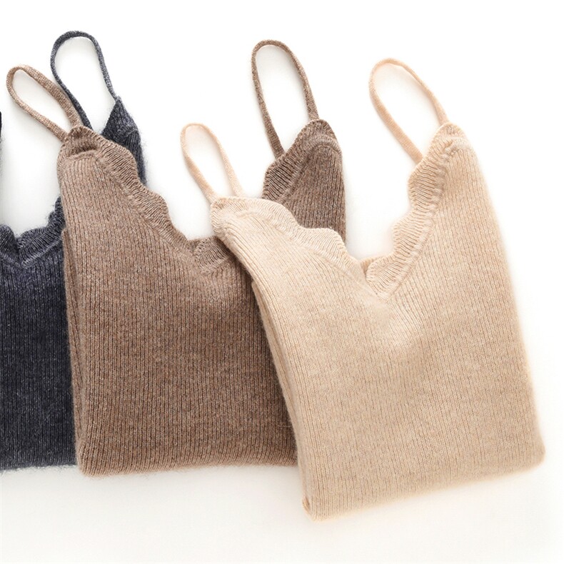 新款V领纯色高级吊带休闲百搭时尚,女装背心吊带,蒙娇羊绒