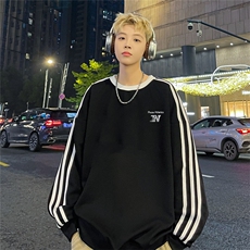 ET6722-P55美式复古宽松休闲三道杠运动风加厚纯棉圆领卫衣，男装卫衣，电商C233
