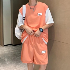 华夫格休闲套装男夏季假两件短袖ins港风运动潮牌短裤潮TZ14-P45，男装休闲套装，星座1008