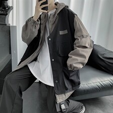 新款假两件外套男秋冬季韩版潮牌宽松连帽夹克港风上衣服JK08-P65，男装夹克，星座1008-2