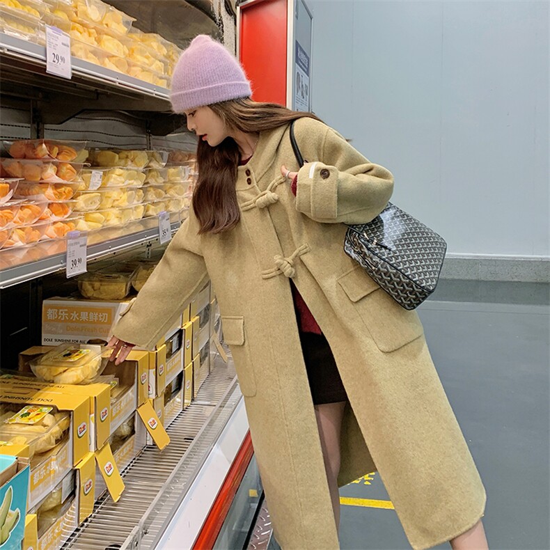 韩版连帽加厚双面毛呢羊绒大衣女2025秋冬季新款显瘦保暖呢子外套,女装毛呢外套,菡迪欧娜