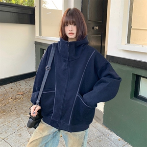 抖音得物高品质秋冬美式高街重磅结构辑明线纹理连帽卫衣外套W111图片