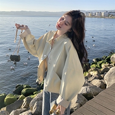 高级小众韩系慵懒chic黄色外套女春秋季超火好看工装短款夹克上衣，女装短外套，2C129