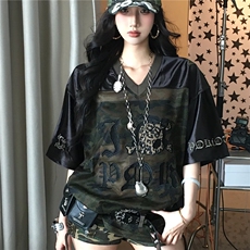 慵懒新款短袖t恤女休闲夏季美式辣妹正肩显瘦短款上衣ins，男装T恤，星座506A