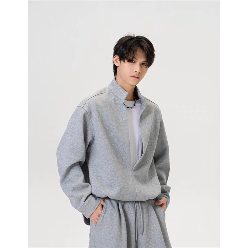 网图假两件层次感重磅立领卫衣套装上衣W202-P60卫裤KK303-P50,男装休闲套装,星座1213