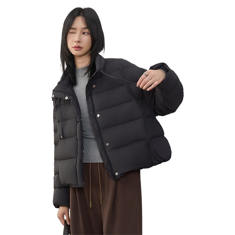 时尚拼色翻领短款羽绒服女2025冬季新款宽松休闲90白鸭绒保暖外套,女装羽绒服,阳光伊恋