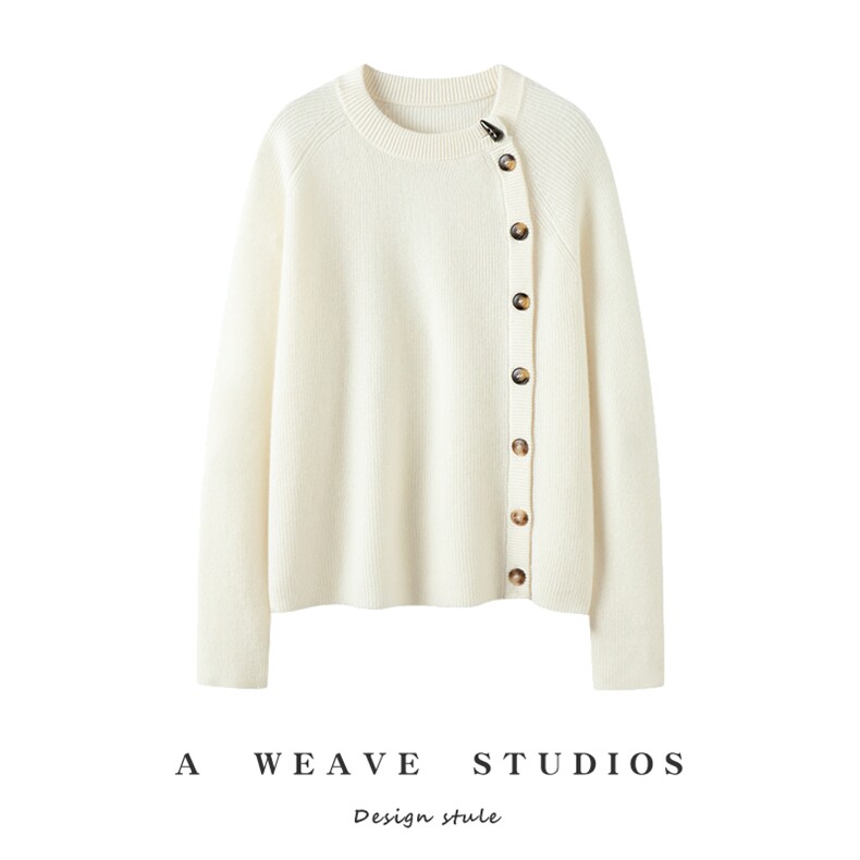 2025百搭简约斜扣开衫日常简约，女装针织衫/毛衣，兴泰羊绒