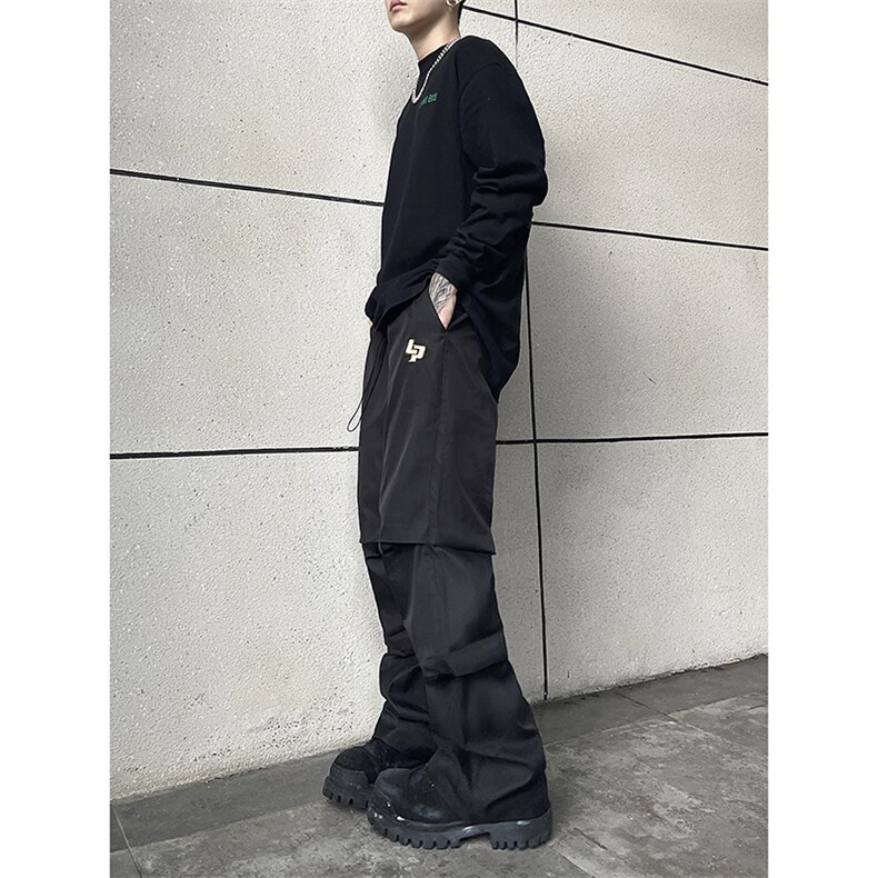 B221美式ins街头hiphop刺绣宽松褶皱休闲裤子LK23123-P60控78,男装休闲裤,电商B221