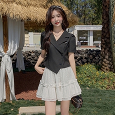BAO西装套装女夏款2025新款气质轻熟风收腰显瘦v领蓬蓬裙两件套，女装套装/套裙，江南女神