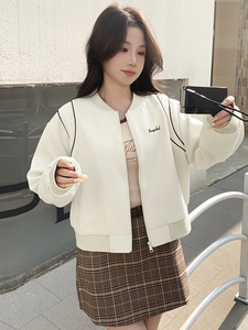 米杏春季新款立领休闲长袖短外套女宽松工装夹克高级时尚图片