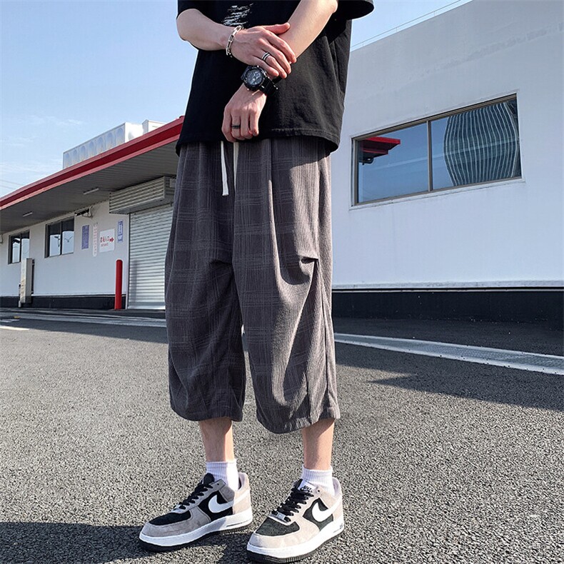 夏装时尚宽松休闲格子七分裤男士菠萝裤垂坠感短裤K6610-特P35,男装牛仔裤,电商A006