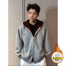 480G重磅加绒硬挺boxy男女秋冬美式高街双层双面卫衣开衫厚外套，女装短外套，电商A486