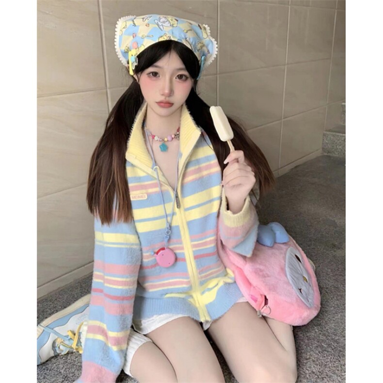 彩色毛衣外套女早初秋韩系慵懒风针织开衫秋冬多巴胺穿搭M993,男装针织衫/毛衣,星座1116A（原606A-3）