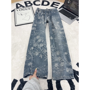 B221美式ins高街宽松提花微喇牛仔裤LK25577-特P45控78图片