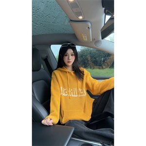 现货 连帽卫衣男女春秋新款毛衣时尚洋气针织衫上衣情侣帽衫图片
